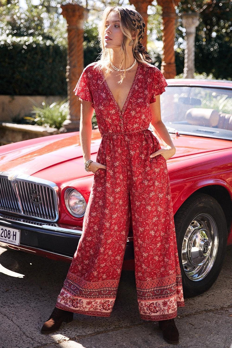 Rheah Peacock Boho Jumpsuit Jumpsuits Stars Cielo Clothing Red S 