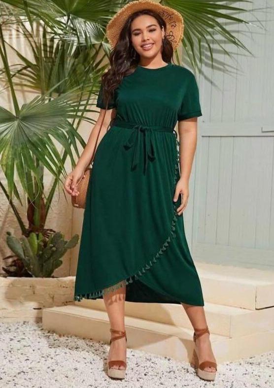 Plus Size Sashes Irregular Dress Diosa Divina Dark Green L 