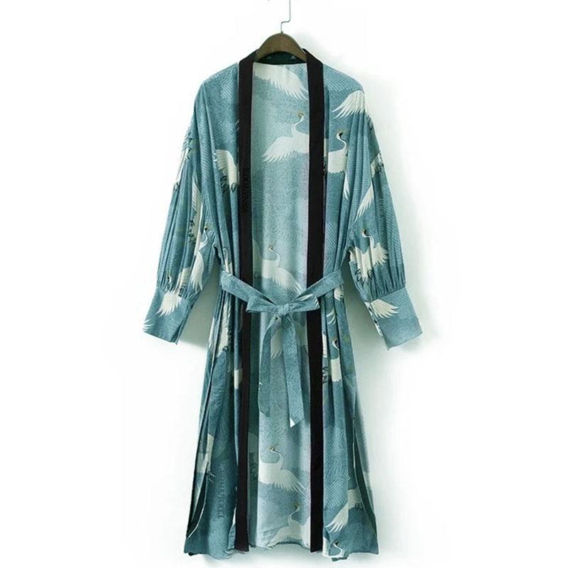 Sita Sky Crane Kimono Blouses & Shirts BeachDress Store 