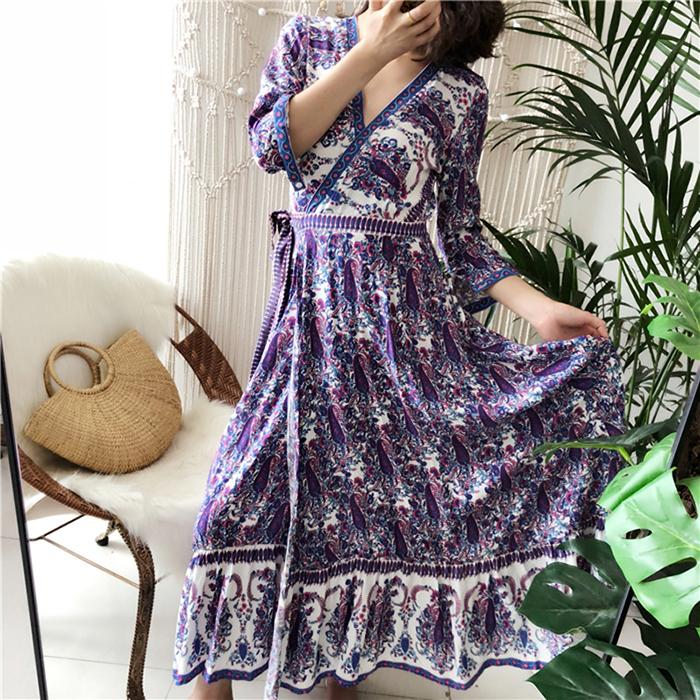 Majoris Elegant Batik Floral Maxi Dress Dresses TEELYNN Store Purple S 