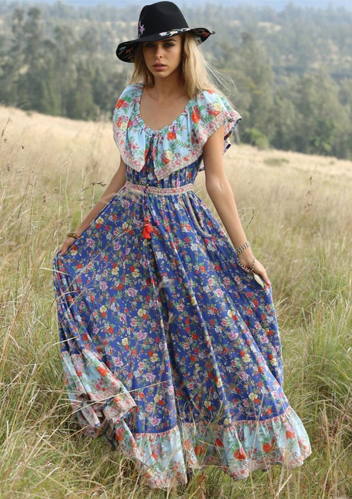 Capella Sweet Hippie Gypsy Floral Maxi Dress For Sale Online