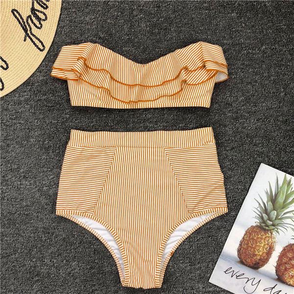 Lyrae Sweet Ruffle Bandeau Bikini Bikini Set PLAVKY Bikini1 Store Orange Striped S 
