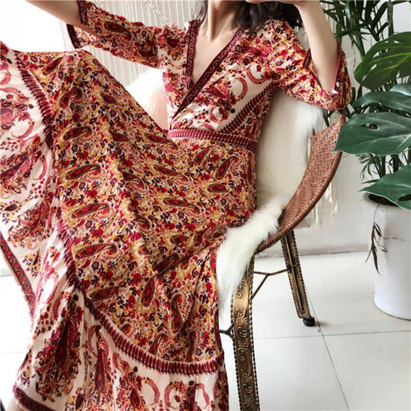 Majoris Elegant Batik Floral Maxi Dress Dresses TEELYNN Store Red S 