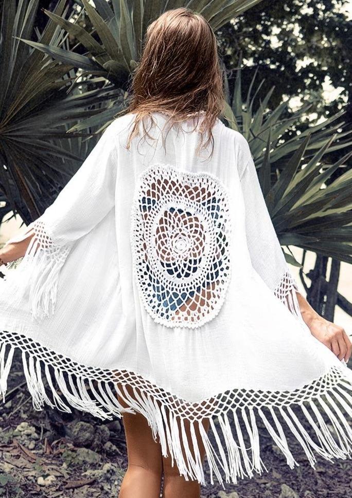 Saranya Mandala Kimono Cover-up Beachshine Store One Size White Saranya 