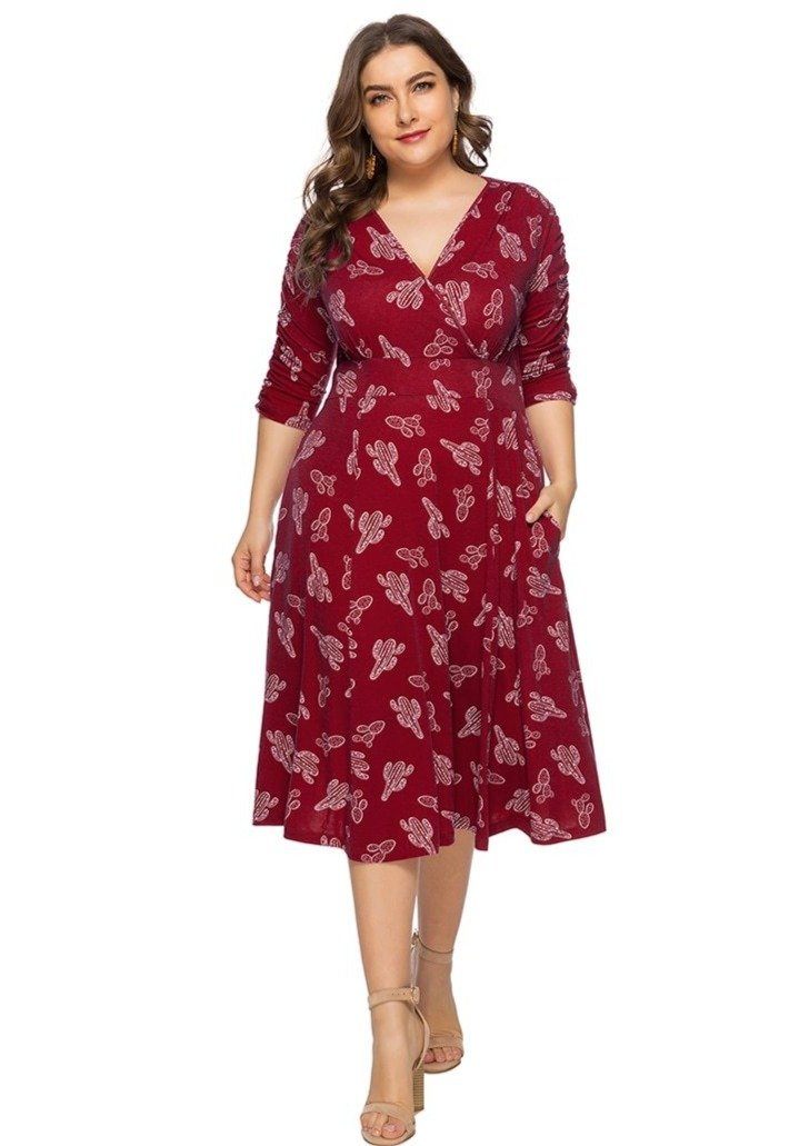 Plus Size midi Print dress Diosa Divina Red XL 