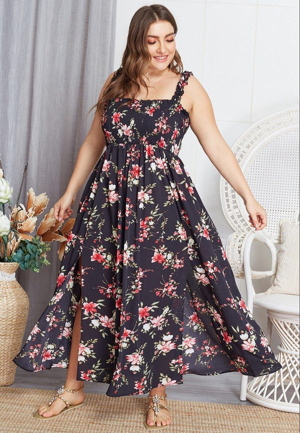 Plus Size Bohemian Floral Dress Diosa Divina Black XL 