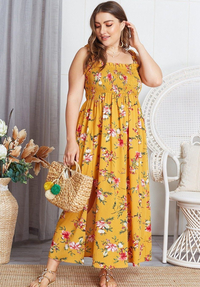 Plus Size Bohemian Floral Dress Diosa Divina Yellow XL 