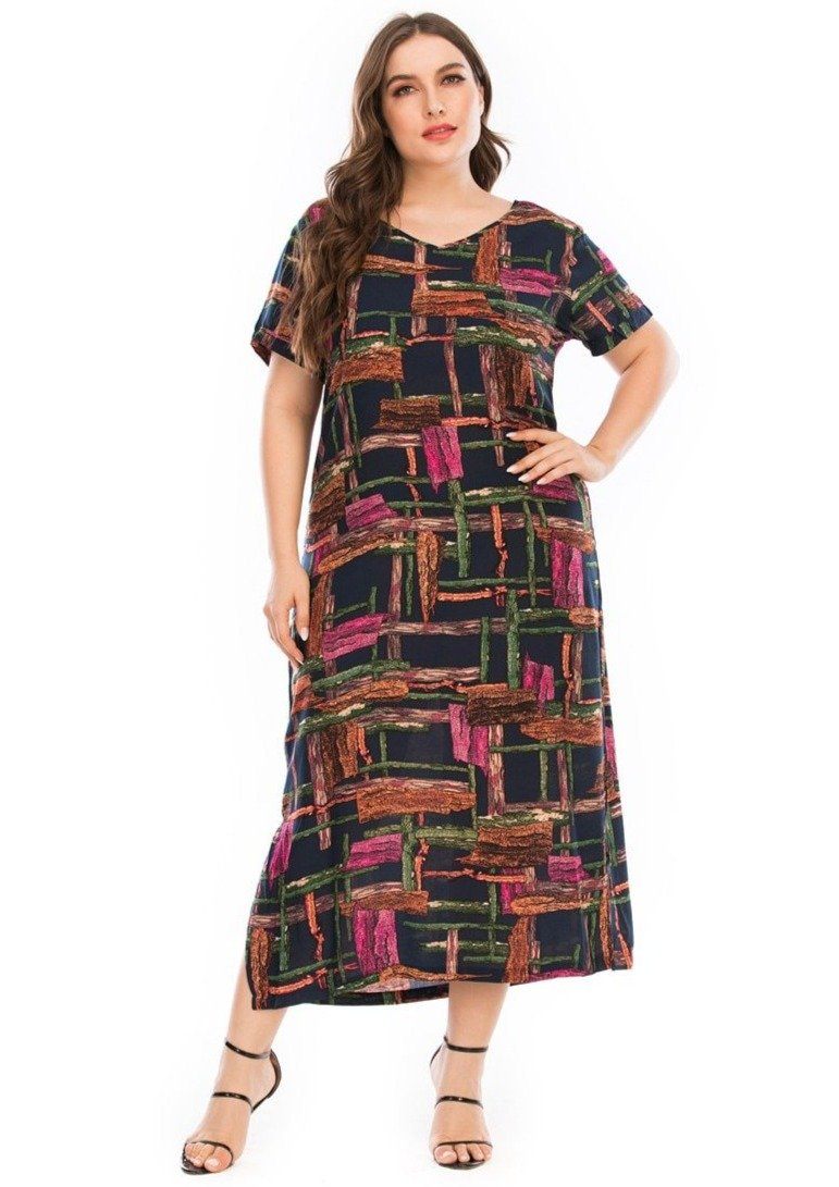 Plus Size Colorful Plaid Print Maxi Dresses Diosa Divina 