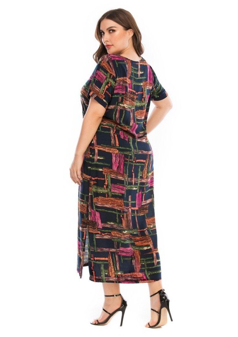 Plus Size Colorful Plaid Print Maxi Dresses Diosa Divina 