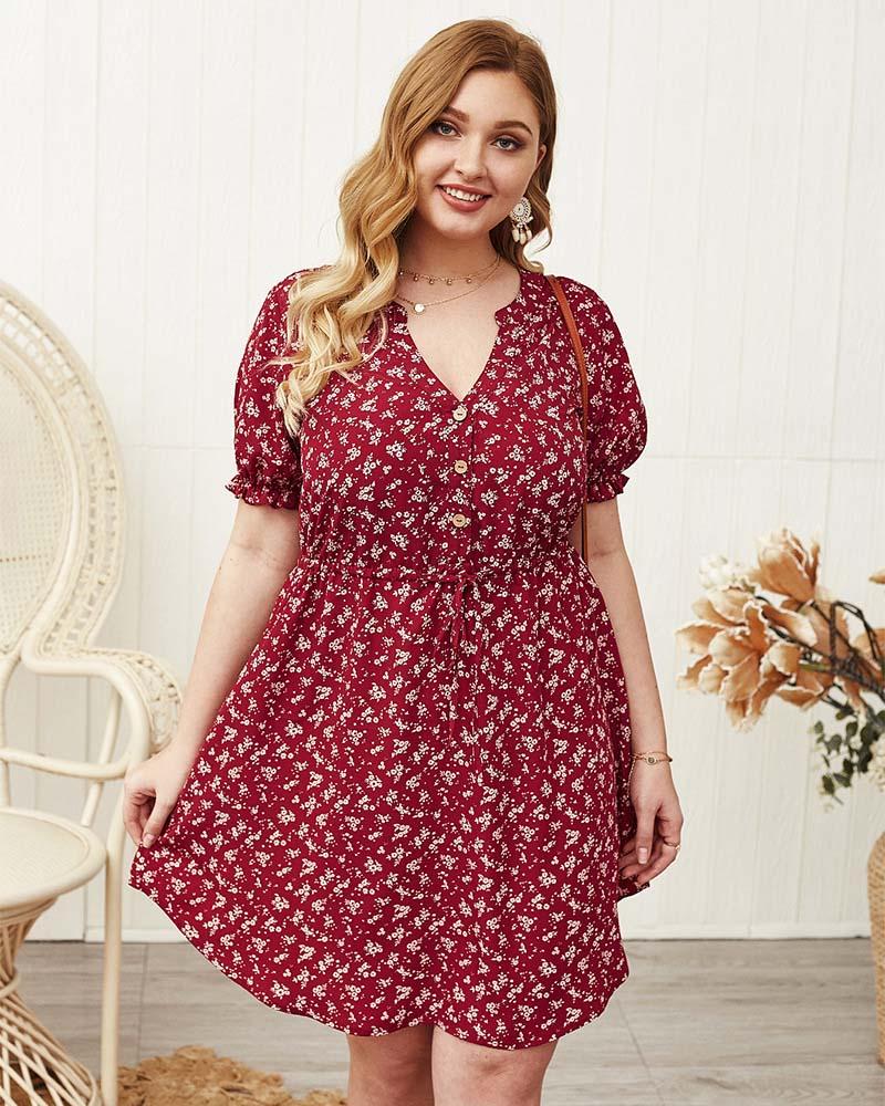 Oversized Dress Floral Print Diosa Divina Red XL 