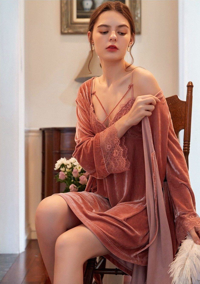 Rose Velvet Robe Lingerie Set