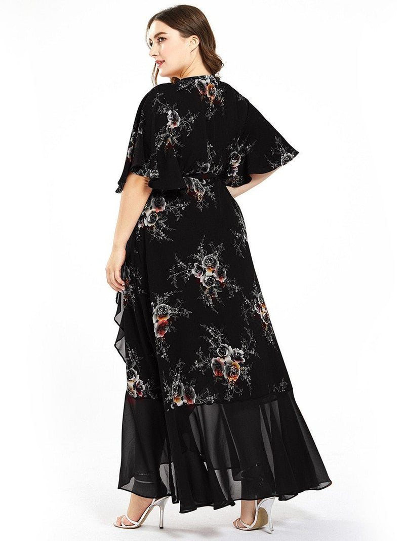New design Summer Plus Size Dress Women's Printed Chiffon Stitching Fashion Slit Irregular Ladies Floral Maxi Dress Diosa Divina 