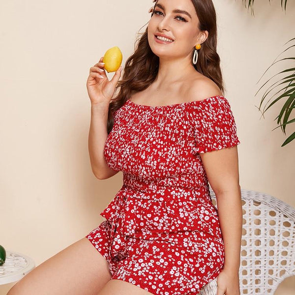 2021 Summer Latest Women Plus Size Short Jumpsuits Beach Style Sexy Slash Neck Short Sleeve High Waist Sashes Skinny Rompers Diosa Divina 