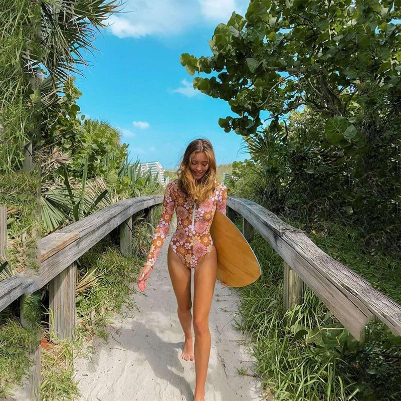 2021 Sexy Long Sleeve Swimwear Women One Piece Swimsuit Backless Jumpsuit  Swim Suit Bathing Suit beach